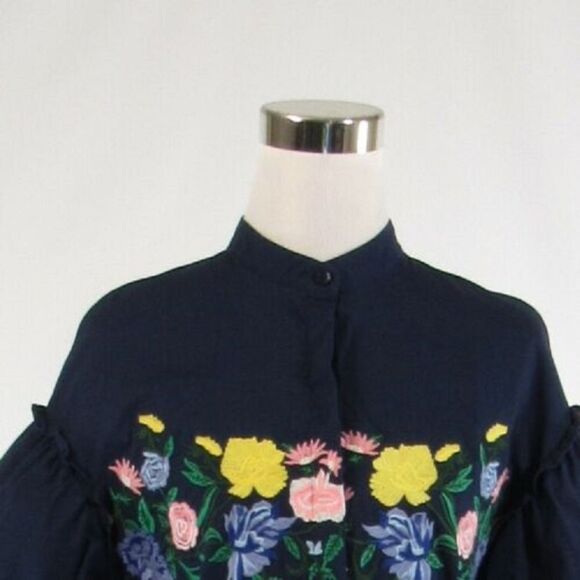 Navy blue AXEL button down blouse FR36 6 - Picture 2 of 8